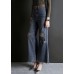 Fashion Blue High Waist Hole Pockets Cotton Denim Flare Pants Summer