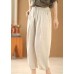 Simple Linen Color Elastic Waist Drawstring Pockets Solid Color Linen Harem Pants Summer