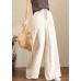 Orange Elastic Waist Linen Straight Pants Solid Color Drawstring Summer