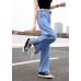 Fashion Light Blue Elastic Waist Side Open Drawstring Cotton Denim Pants Summer