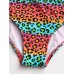 Women Leopard Patchwork Front Zipper Bikini Backless Swimwear