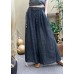 Casual Grey Elastic Waist Drawstring Pockets Linen Wide Leg Pants Summer