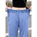 Fashion Light Blue Elastic Waist Side Open Drawstring Cotton Denim Pants Summer