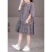 Elegant Black Puff Sleeve Plaid Print Patchwork Cotton A Line Dress Summer