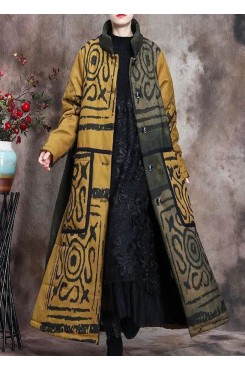 Beautiful Yellow Stand Collar Button Winter Cotton Parka Long sleeve