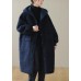 Women Blue Hooded Button Faux Fur Winter Coat