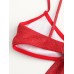 Women Solid Color Back Tie Spaghetti Straps Backless Swimwear Thong Bikini