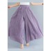 Bohemian Purple Elastic Waist Linen Wide Leg Pants Summer