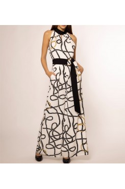 Fashionable retro chain patchwork dress HF0814-03-02