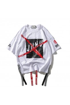 Long woven warning line graffiti printed T-shirt HF3101-02-03