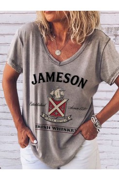 Leisure floral print V-neck short sleeved HF3104-04-01