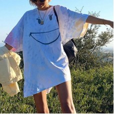 Trendy Korean style women's smiling face T-shirt   HF0215-02-04