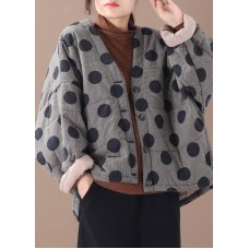 Fine plus size clothing jackets black plaid dotted v neck Button Down women parka