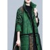 Boutique Green Print Pockets Thick Cotton Winter Long sleeve Coat