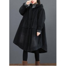 Women black  clothes Fashion Ideas hooded large hem coat