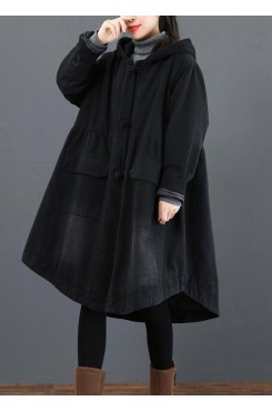 Women black  clothes Fashion Ideas hooded large hem coat