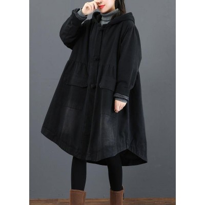 Women black  clothes Fashion Ideas hooded large hem coat