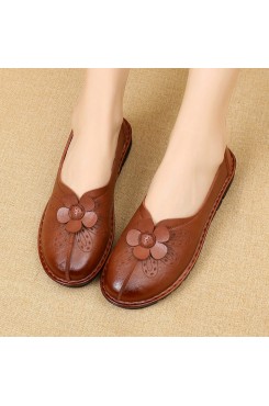 Women Brief Vintage Floral Pattern Round Toe Soft Sole Comfy Flats