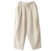 Simple Linen Color Elastic Waist Drawstring Pockets Solid Color Linen Harem Pants Summer