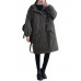 Organic Grey Hooded Zippered Pockets Winter Long sleeve Coat