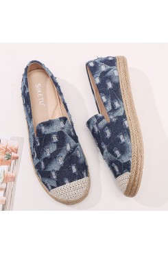 Women Comfy Denim Ripped Design Espadrilles Flats Loafers