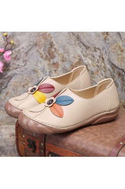 Women Retro Flower Stitching Comfy Round Toe Slip On Flat Loafers Shoes