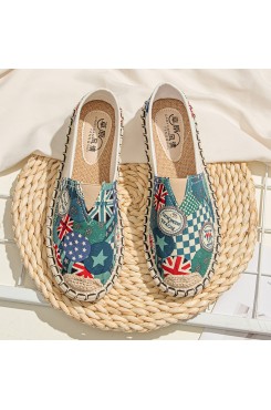 Women Pattern Slip On Comfy Hand Stitching Casual Flat Loafers Shoes