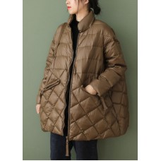 Boutique Coffee zippered Pockets Loose Winter Down Coat