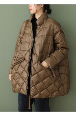 Boutique Coffee zippered Pockets Loose Winter Down Coat