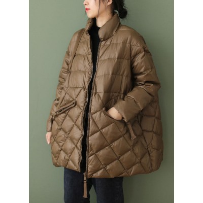 Boutique Coffee zippered Pockets Loose Winter Down Coat