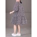 Elegant Black Puff Sleeve Plaid Print Patchwork Cotton A Line Dress Summer