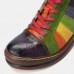  Casual Lace Up Rainbow Print Stitching Loafers Shoes Women’s Leather Comfy Flats