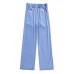 Fashion Light Blue Elastic Waist Side Open Drawstring Cotton Denim Pants Summer