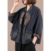 Boho Black Button Embroideried Pockets Fall Denim Jackets