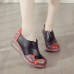 Women Retro Ethnic Floral Pattern Splicing Lightweight Slip Resistant Wedges