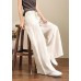 Orange Elastic Waist Linen Straight Pants Solid Color Drawstring Summer