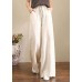 French Grey Elastic Waist Pockets Linen Wide Leg Pants Summer