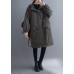 Organic Grey Hooded Zippered Pockets Winter Long sleeve Coat