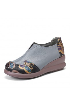 Women Retro Ethnic Floral Pattern Splicing Lightweight Slip Resistant Wedges