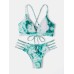 Women Tie Dye Criss  Cross Back Bandage Backless High Fork Bikini