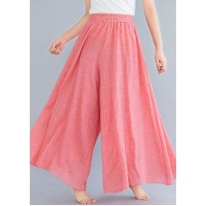 Pink Linen Wide Leg Pants High Waist Wrinkled Summer