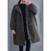 Organic Grey Hooded Zippered Pockets Winter Long sleeve Coat