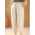 Simple Linen Color Elastic Waist Drawstring Pockets Solid Color Linen Harem Pants Summer