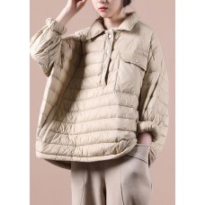 Fine khaki down coat trendy plus size snow jackets lapel pockets women winter outwear