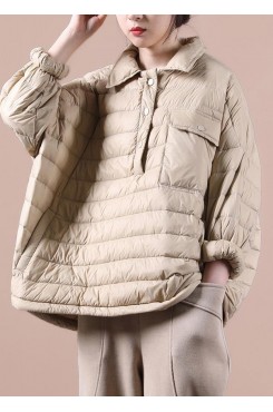 Fine khaki down coat trendy plus size snow jackets lapel pockets women winter outwear
