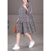 Elegant Black Puff Sleeve Plaid Print Patchwork Cotton A Line Dress Summer