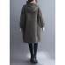 Organic Grey Hooded Zippered Pockets Winter Long sleeve Coat