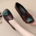 Women Casual Retro Colorblock Genuine Leather Soft Comfortable Lazy Flat Shoes