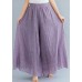 Bohemian Purple Elastic Waist Linen Wide Leg Pants Summer