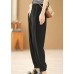 Plus Size Solid Black Elastic Waist Drawstring Pockets Beam Pants Summer